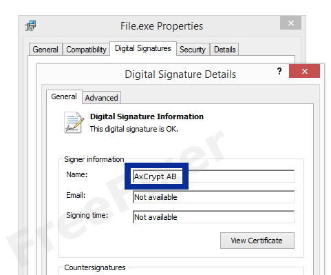 Screenshot of the AxCrypt AB certificate